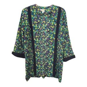 🔥B1G1 Vintage 80s Green Floral Black Trim Kimono Style Open Cardigan Jacket